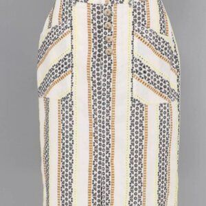 ANTHROPOLOGIE Linen Blend Cream Striped Quincy Eyelet Embroidered Skirt Size 2